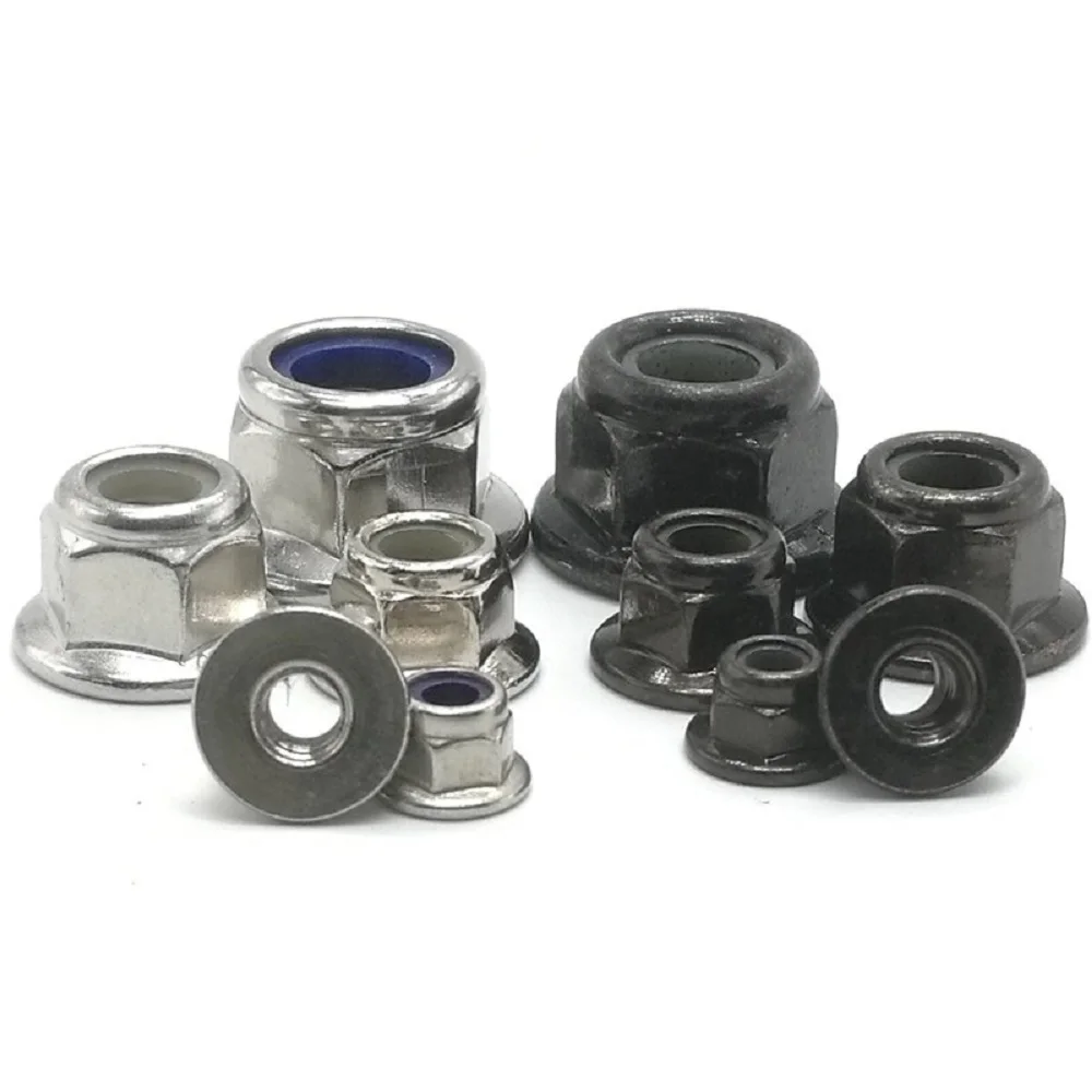 1-20X M3 M4 M5 M6 M8 M10 M12 Black Carbon 304 A2-70 Stainless Steel Hex Flange Nylon Insert Lock Nut Self-locking Nylock Locknut