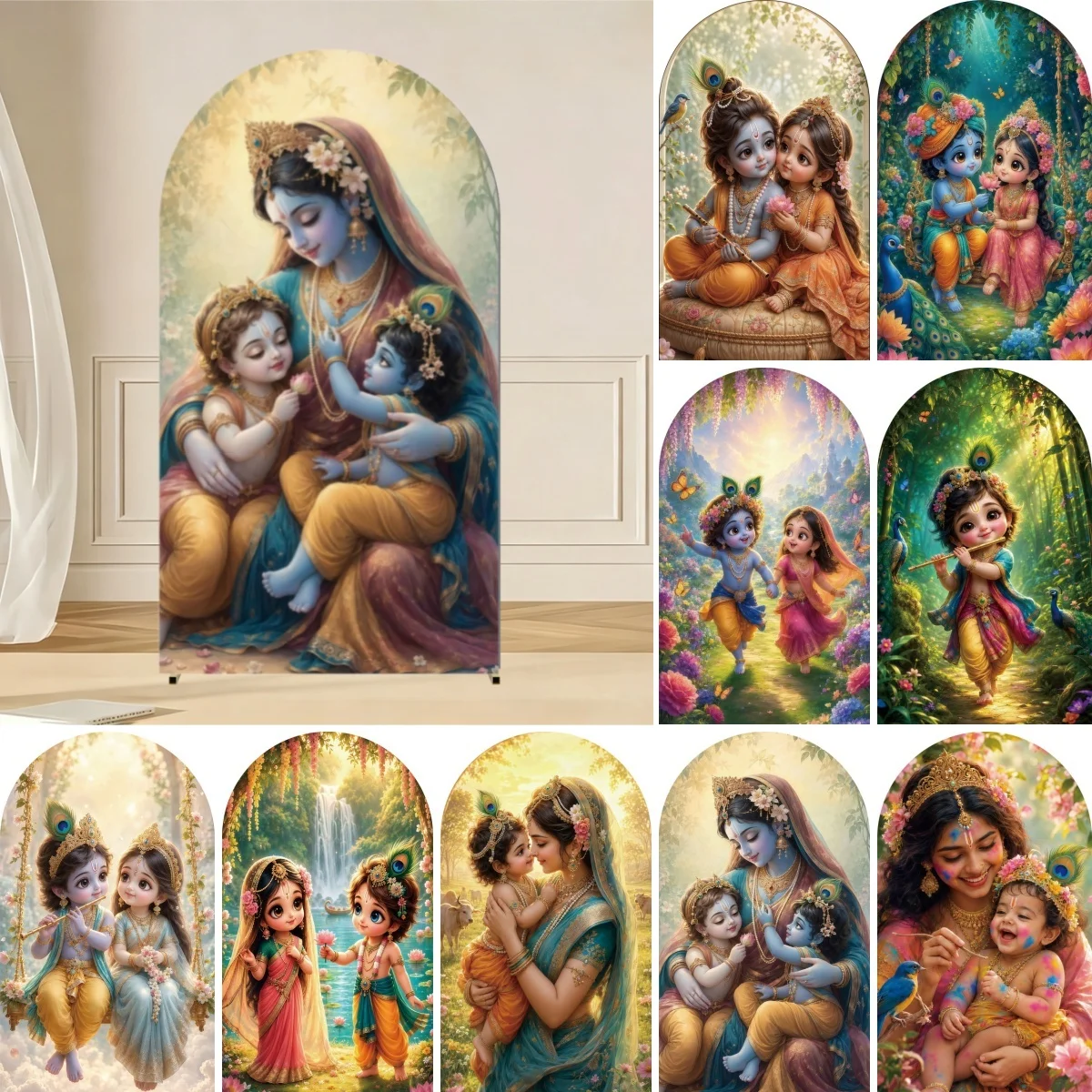 Custom Arch Backdrop Cover India Yashoda and Krishna Peacock Kids Birthday Baby Shower Covers Chiara Background Decor Backdrop