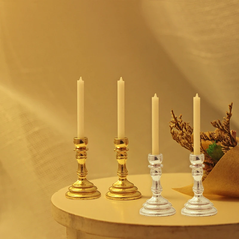 1Pair 1:12 Dollhouse Miniature Candle Holder Candlestick Candelabra Model Home Decor Toy Doll House Accessories