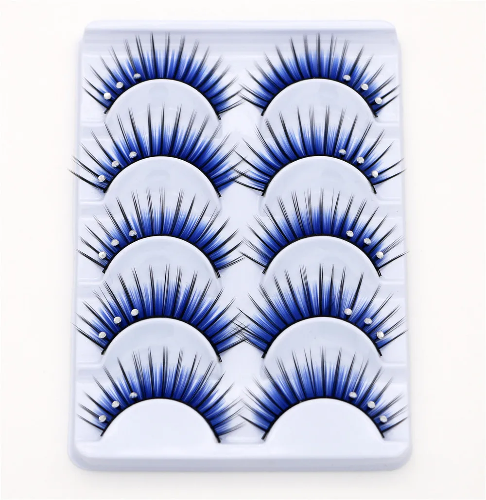 5 pairs Stage catwalk eyelash color flash drill performance blue three drill of fake eyelashes false lashes eye lashmakeup set