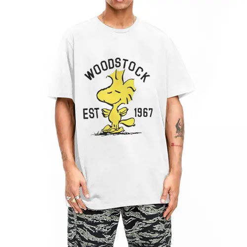 Imagen 2 del producto Peanuts Woodstock Snoopy hombres mujeres camiseta Casual camiseta manga corta cuello redondo Camisetas algodón 6XL ropa