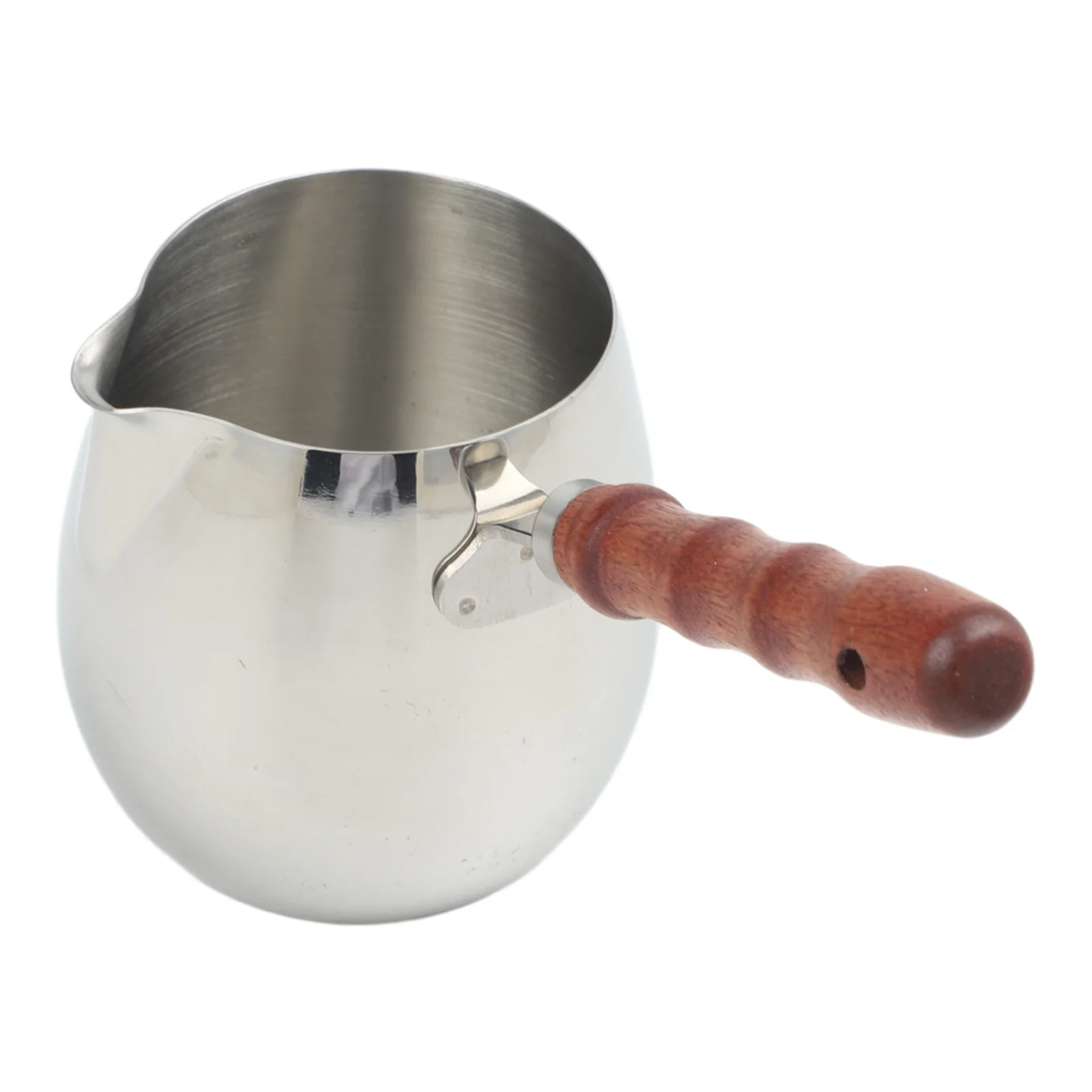 Turkish Coffee Pot for Frothing Milk Heating Sauce Melting Chocolate Made of Stainless Steel with Wooden Handle