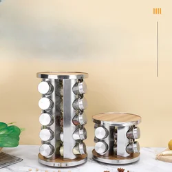 Porous Kitchen Storage Rack with Rotating Spice Bottles and Jars Stainless Steel Multi-functional Organizer