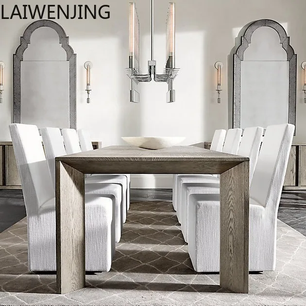 

HLZ modern simple household long dining table furniture rural retro all solid wood table small apartment tea table