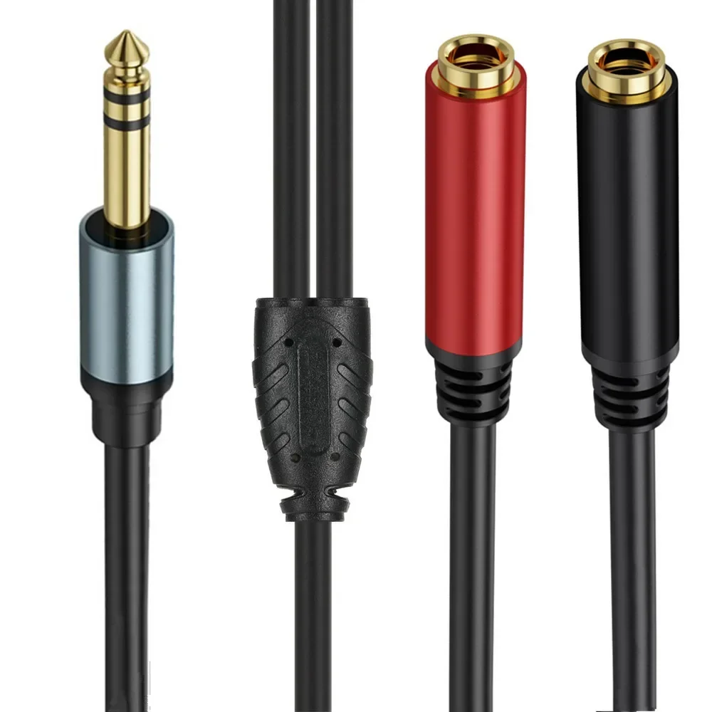 Metal shell gold-plated 1/2 6.35mm stereo dual sound conversion 2* 6.35mm female audio speaker Y-shaped extension cable