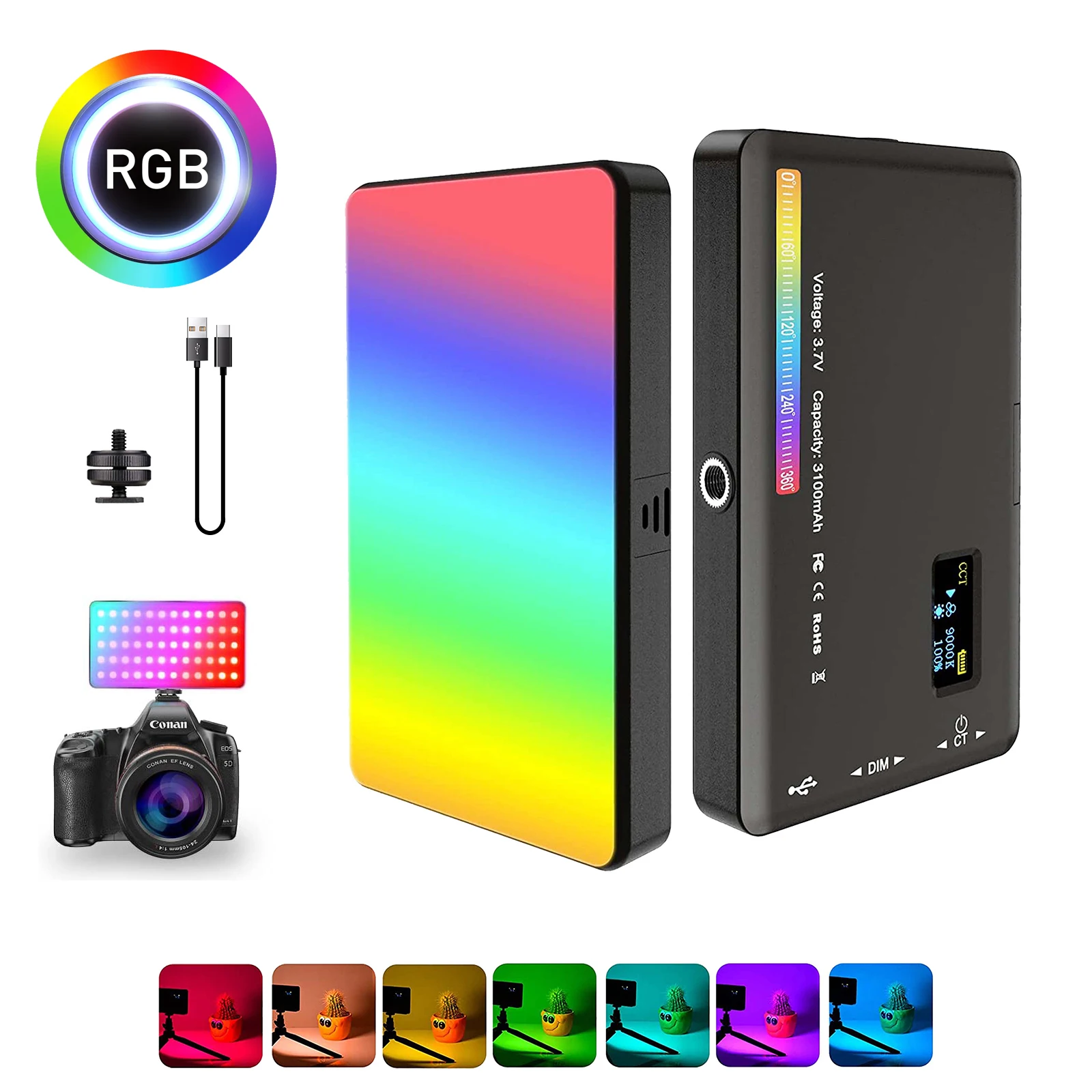 Światło LED do kamery RGB fotografia wypełnij aparat Panel świetlny CRI95 + 2500-9000K wyświetlacz LCD zimne buty do Vlog przekaz na żywo DSLR