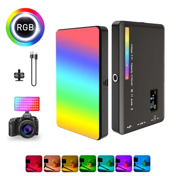 RGB LED Video Licht Fotografie Füllen Kamera Beleuchtung Panel CRI95 + 2500-9000K LCD Display Kalten Schuh für Vlog Live-Streaming DSLR