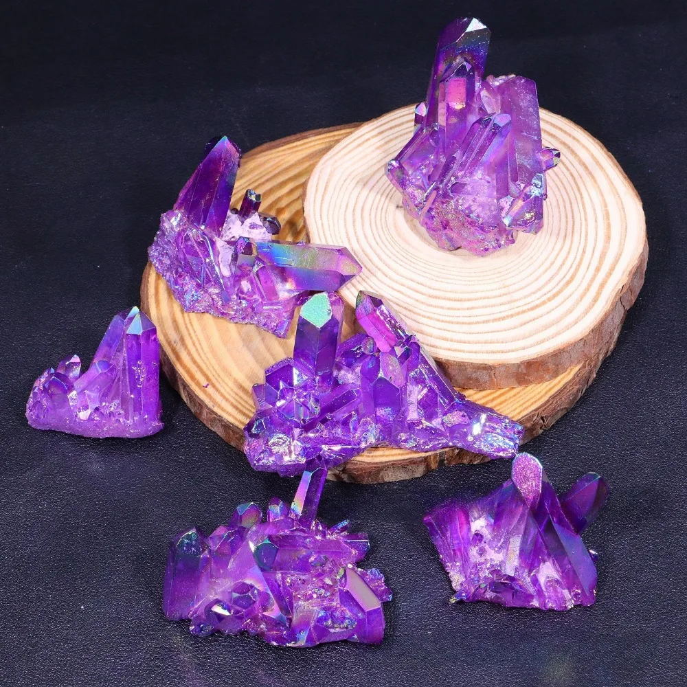 1PC Natural Purple Titanium Coated Quartz Crystal Cluster Rock Stone Geode Gemstone Reiki Mineral Specimen Home Decor