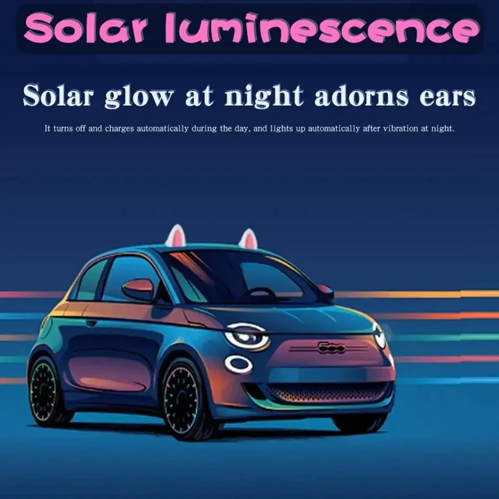 2Pcs Cartoon Solar Cat Ears/Bear Ears Paste Night Lighting Car Roof Decoration Light Easy To Install Vibration Sensing