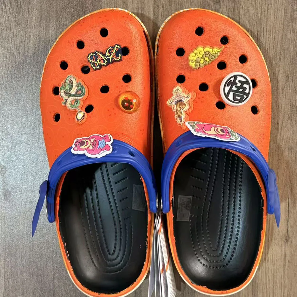 Anime Dragon Ball Themed Hole Slippers Orange Classic Design Wu Symbol Cloud Decor Indoor Outdoor Summer Casual Clogs for Fans