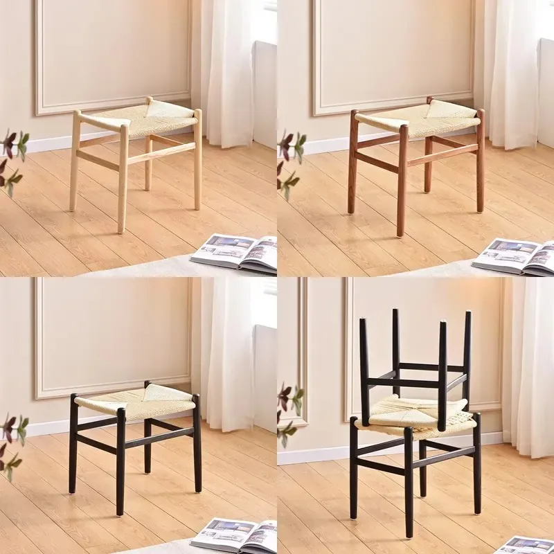 Beech Woven Small Stool Shoe Changing Chair Wabi Sabi Dresser Solid Wood Footstool Household