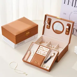 UOGE Large capacity leather jewelry box, mirror, necklace, ring, earrings, jewelry storage