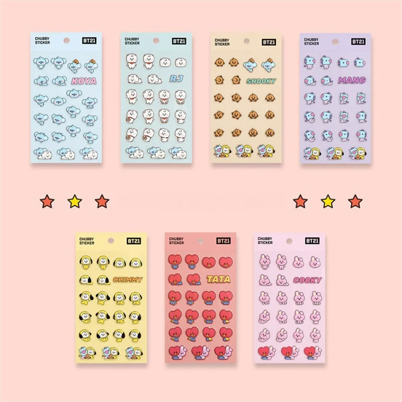 Kawaii BT21 Anime Bubble Sticker Self-Adhesive Sticker Handbook Cute Cartoon DIY Three-dimensional Sticker Birthday Gift