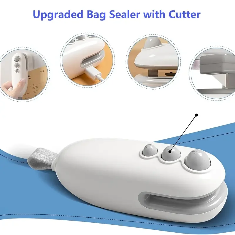 Перезаряжаемый мини-запаювач пищевых пакетов 2 в 1, машина для термосварки и резки, компактный пластиковый упаковщик для закусок для чипсов, гаек