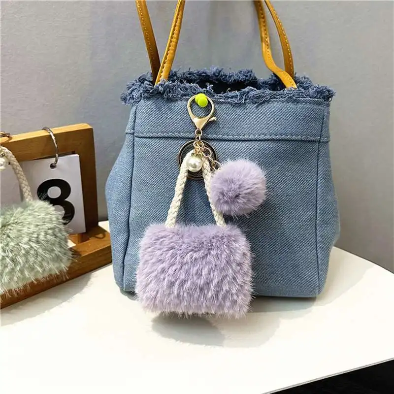 Hot sale Creative Acrylic Plush Ball Keyring Soft Plush Stuffed Star Keycahin Cute Chain Colorful Pendant Bag Hanging