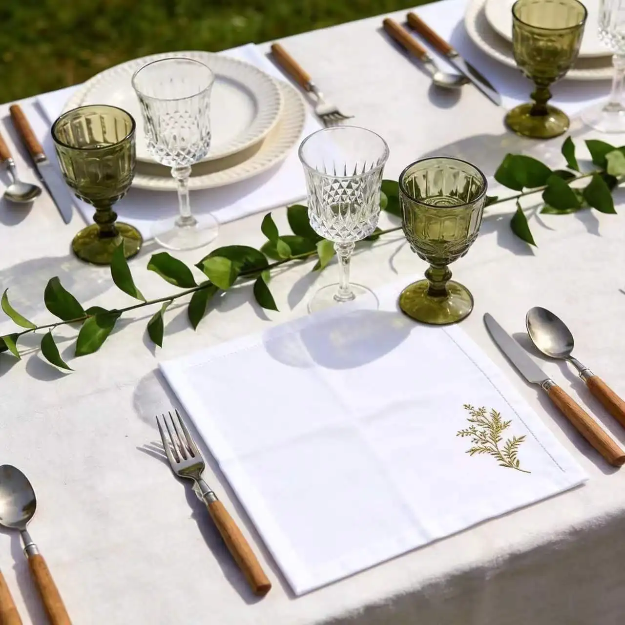 Set of 6 Golden Leaf Napkin Cloth Tableware Pad Linen Cotton Square Towel Embroidery Tablecloth Towel for Wedding Party Birthday