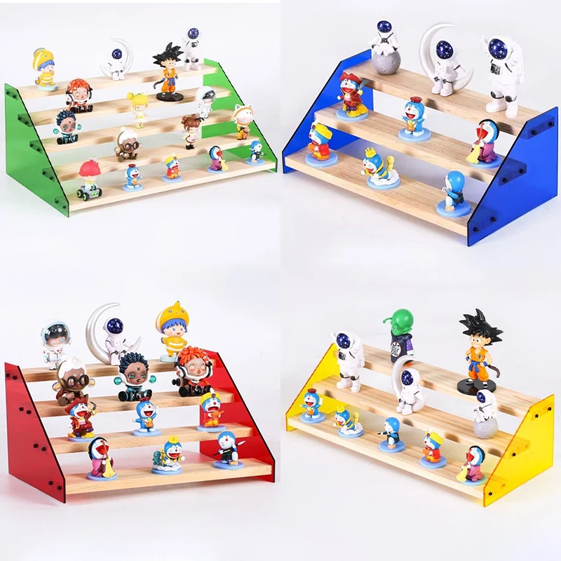 2-7 Tier Acrylic Display Stand for Cosmetic Doll Figure Model Figures Ladder Riser Wood Rack for Jewelry Collectibles Shelf