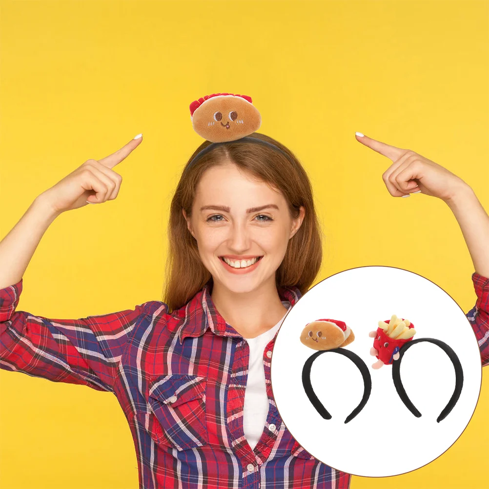 

2Pcs Quirky Fries Headbands Soft Material Live Streaming Party Women Skincare For Women Kids Halloween Hair Accessories