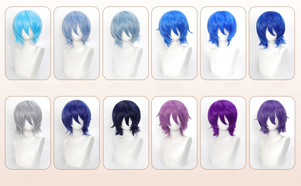 Cosplay-Perücken, Unisex-Anime-Perücke, 12 cm, kurze Haare, universelle Kostüm-Synthetikperücke mit Pony + Kappe, für Partys, Festivals – Detail 3