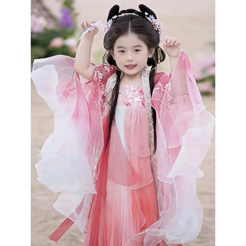 Girls' summer antique Tang-style Hanfu, national style super fairy-style chest-length big-sleeved shirt, little girl fairy-style