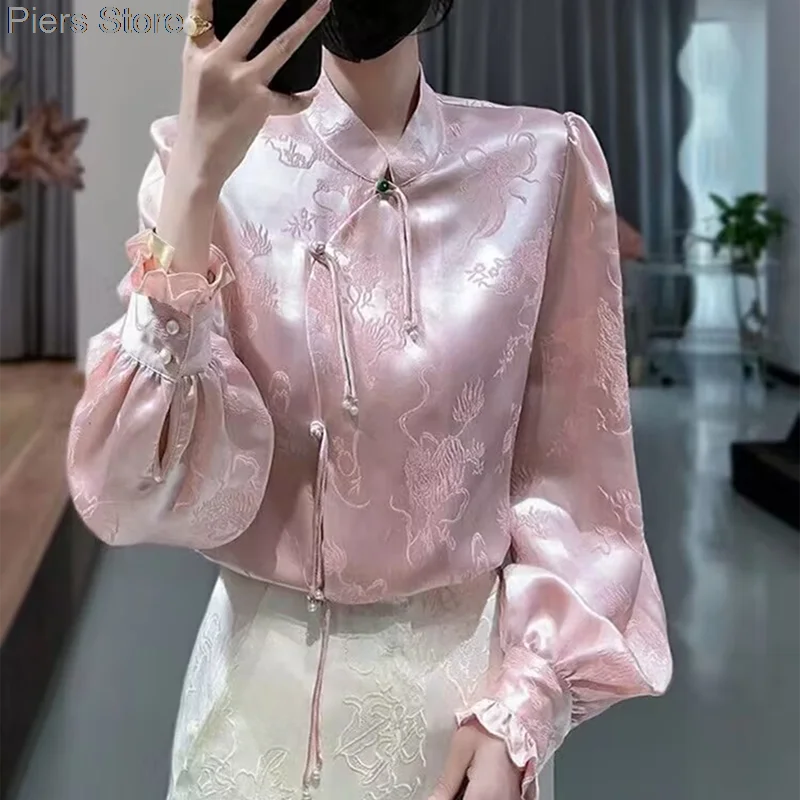New Tang Suit Shirt National Style Traditional Elegant  printing Women Chinese Vintage Blouse Size 3XL Loose Female Hanfu Tops
