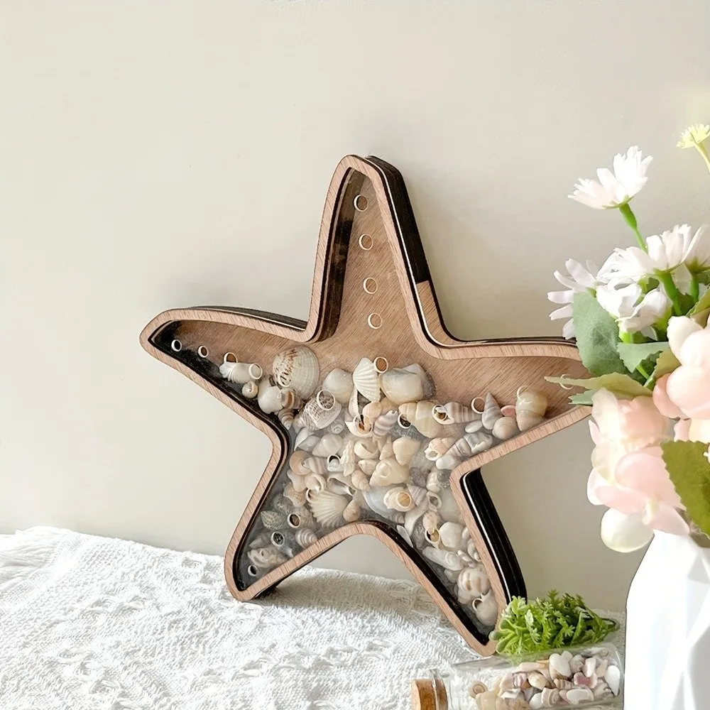 Creative Starfish-Shaped Display Box Multi-Function Wooden Storage Box Decoration Translucent Desk Organizer Display The Shells