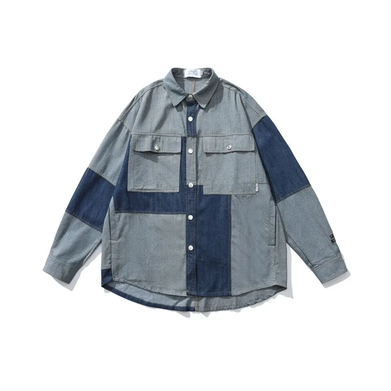 Sakai Kouiti Denim Contrast Stitching Shirt Japanese Style Vintage Worn-out Autumn Jacket Men's Style Top