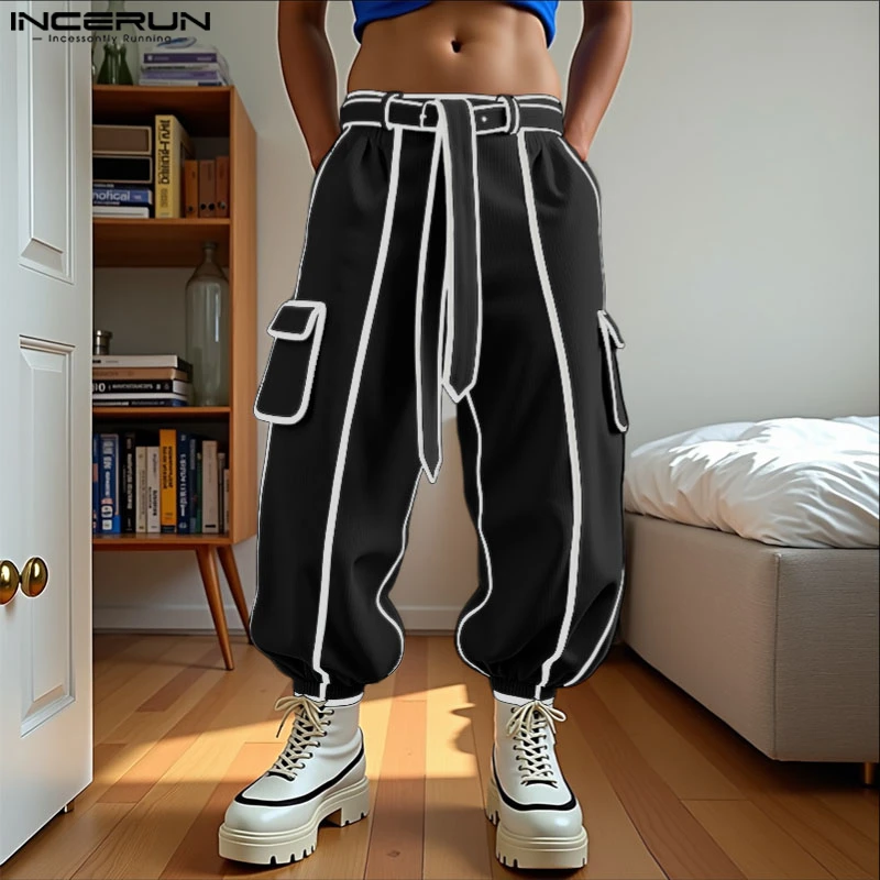 INCERUN Summer Spring Long Pants Men Fashion Patchwork Harem Pants Loose Long Trouser Streetwear Bottoms Oversize Men's Clothing - Image 3