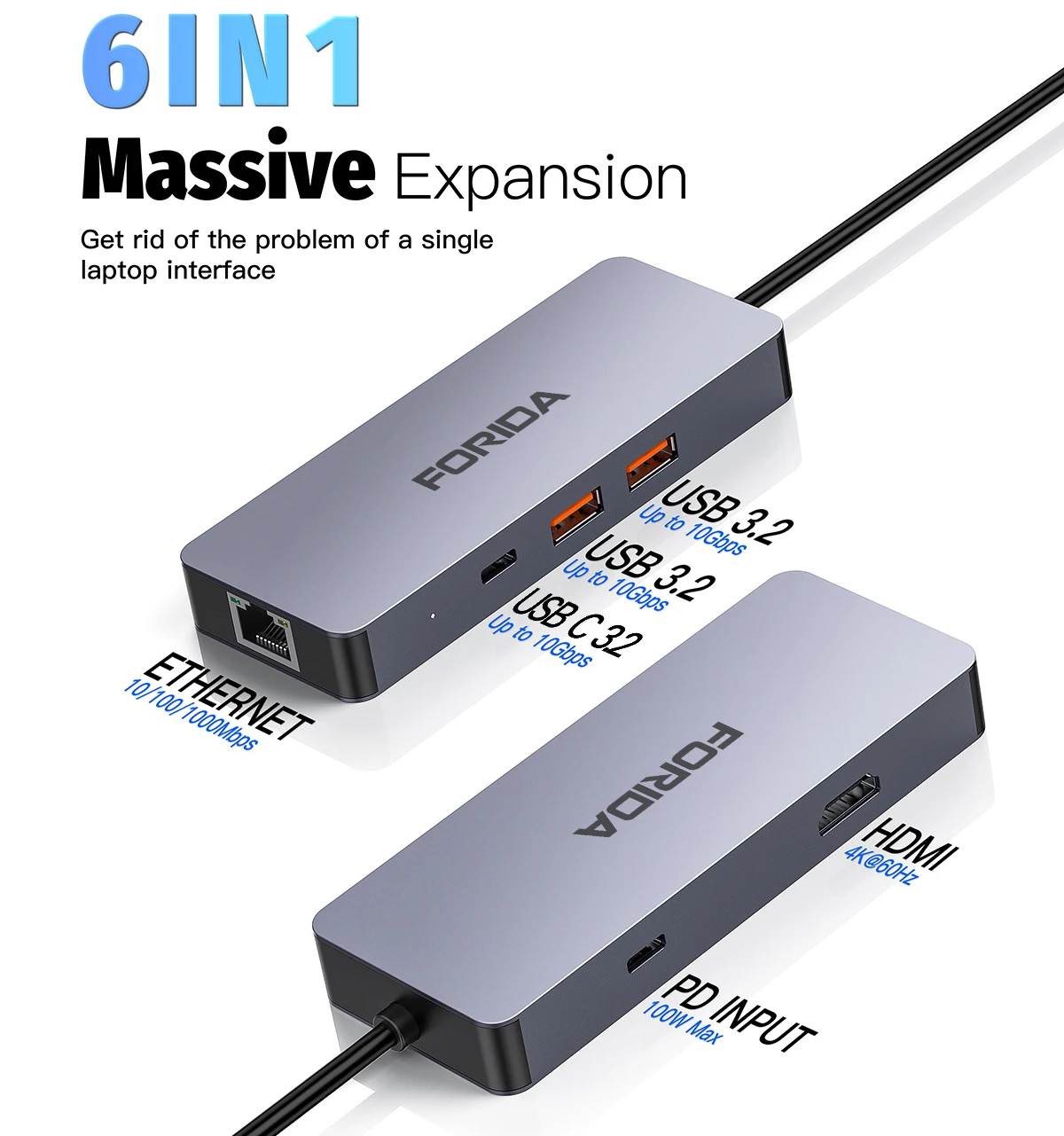 Hub USB C 3.2 10 Gbps con 4K a 60 Hz Docking station per porta audio da HDMI a tipo C VGA RJ45 per PC portatile MacBook Air Dell HP Samsung