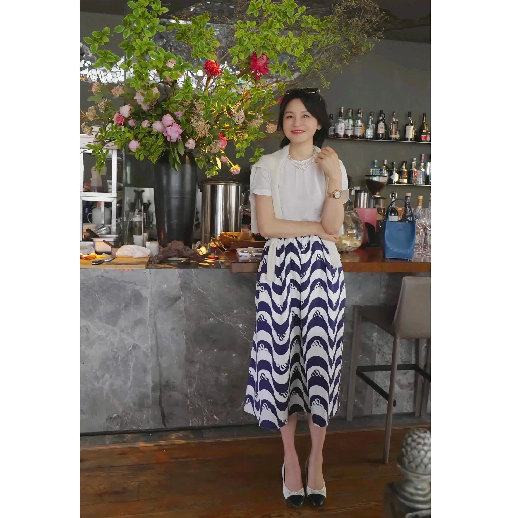 

Шелковая юбка-полусолнце с эластичным поясом и волнообразным принтом, 6А, шелковая повседневная юбка А-силуэта для женщин среднего возраста