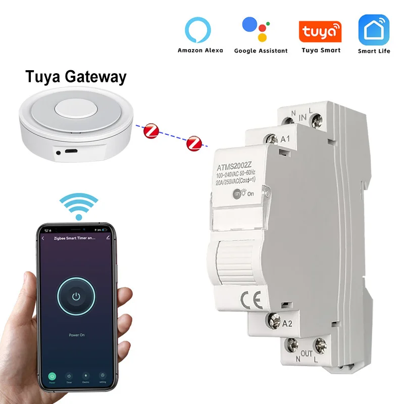 Immagine 3: ZigBee Interruttore 16A Din Rail Energy Monitor Meter Timer Tuya Smart App Control Supporto zigbee2mqtt Alexa Google Home