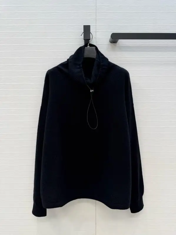 Turtleneck Cashmere Knit Pullover With Pig‑nose Buckle Drawstring, Loose Fit, Minimalist Design, Swiss‑woven Cashmere Yarn, 2026
