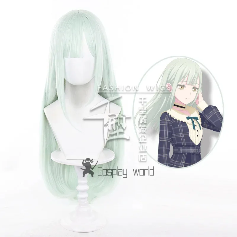 Pelucas de Cosplay de ANIME Mutsumi Wakaba, pelucas de disfraz de BanG Dream de 75cm de largo para mujer, pelo sintético verde claro resistente al calor + gorro de peluca