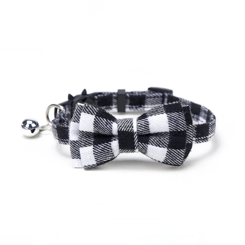 Pet Breakaway Cat Collar Bow Tie and Bell Cute Plaid Christmas Red Elastic Adjustable Dog Collar With Sash Small Bell For Cats gallery 5