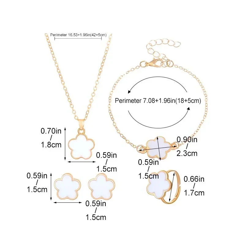 Nieuwe romantische 5-bloemblaadje hanger ketting set voor vrouwen meisjes stud oorbel armband ring combinatie sieraden feestgeschenken