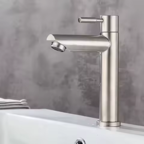 Basin Faucet 304 Stainless Steel Single Cold Water Tap Black Silver Color Deck Mounted Lengthening and Raising Basin Sink Tap