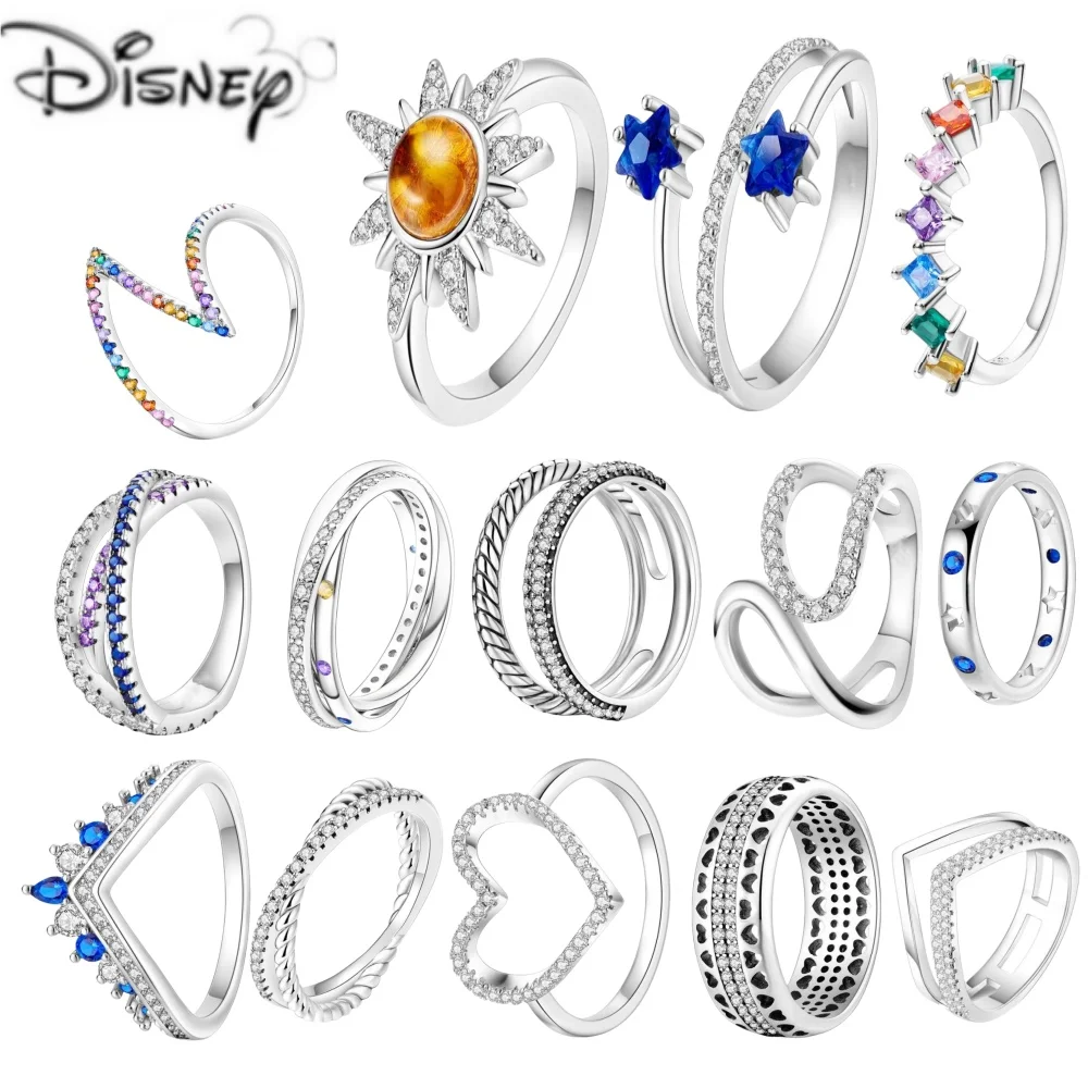 New Disney Rainbow Gem Exquisite Fashion Charm Ring Birthday Gift Valentine's Day Gift Jewelry