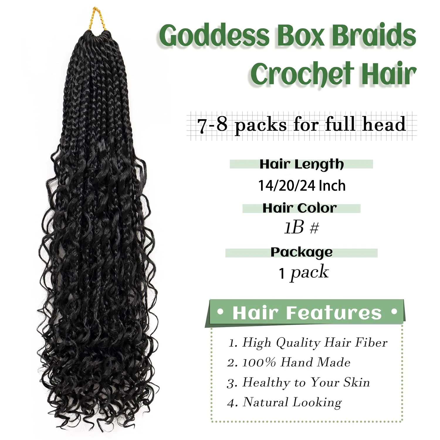 Goddess Boho Box Braids Crochet Hair With Curly Ends 1PCS Synthetic Pre Looped Crochet Box Braiding Hair Extensions dla kobiet