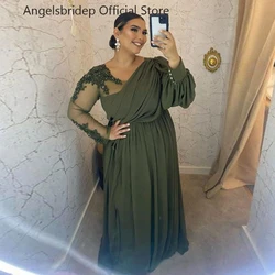 Angelsbridep Long Sleeves Chiffon Evening Dresses Appliques Formal Dress A-line Green Evening Gowns Vestidos De Noche Prom Gowns