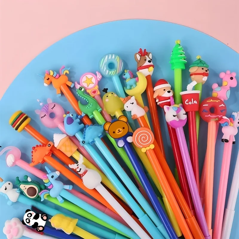 30/40/50Pcs/Lot Cartoon Kawaii Gel Pen 0.5mm Black Ink Writing Stationery School Office Supplies Random Pattern Neutral Pens