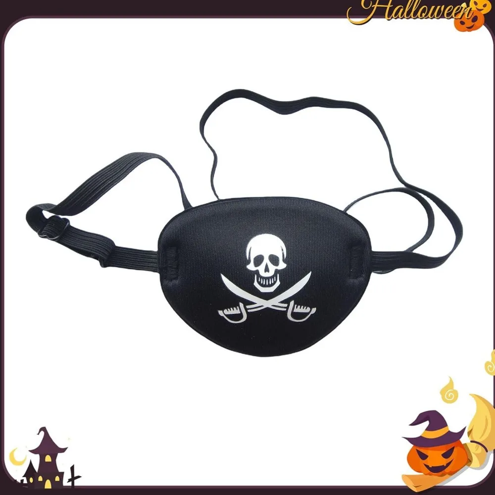 Halloween Pirate Eye Patch, Black Felt One-Eyed Mask with Skull Sword Pattern, Caribbean Cosplay Costume Accessory for Party, 3 Pack