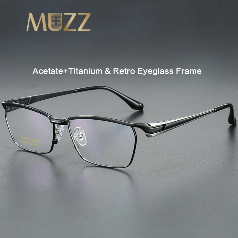 Men Business Titanium Eye Glasses Frame Full Frame Square Myopia Optical Prescription Eyeglasses Fashion Classic Acetate Eyewear