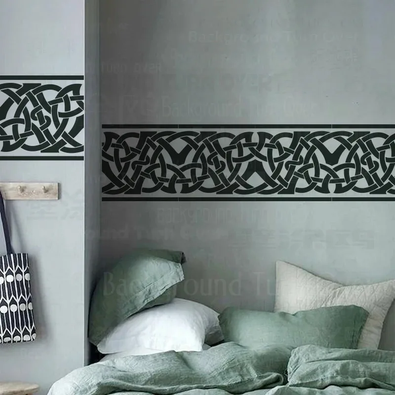 

Многоразовый настенный трафарет 40-80 см, кельтский разделитель с дамасской каймой, гипсовый шаблон для мебели, сверхпрочный настенный декор