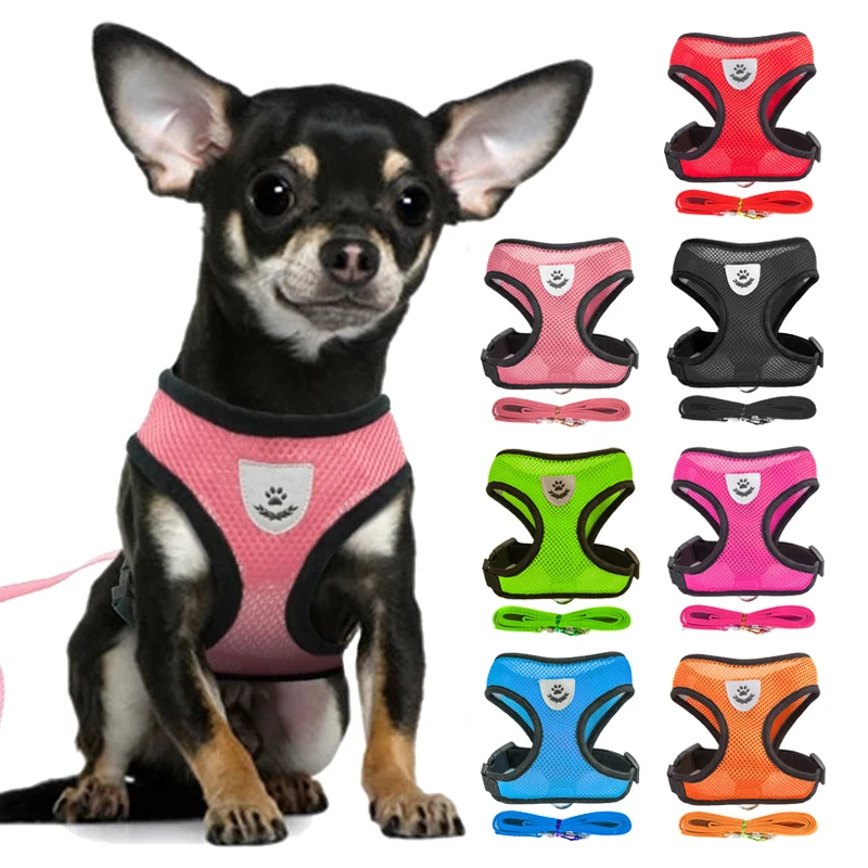 

Dogs Puppy Harness Collar Cat Dog Adjustable Vest Walking Lead Leash Soft Breathable Polyester Mesh Harness For Small Medium Pet