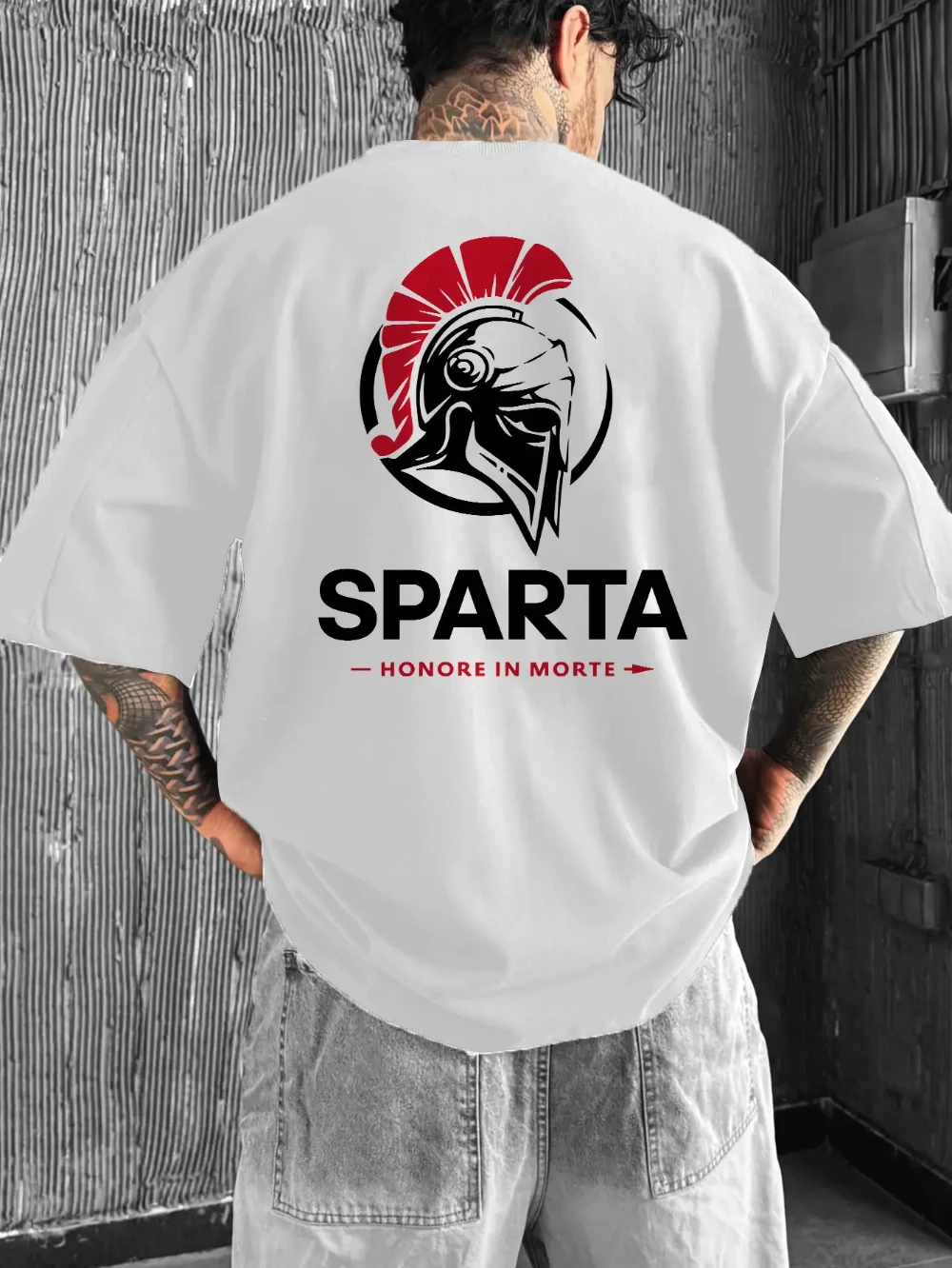 Camiseta Spartan Warrior con Letras Griegas para Hombre - Spartan 297 - Camiseta Casual Holgada, Algodón Puro, Camiseta Urbana para Todas las Temporadas