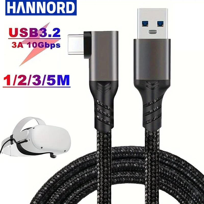 Hannord USB A к USB C кабель USB3.2 Gen2 3A 10 Гбит/с быстрая зарядка колено для Oculus вопросы 1/2 VR гарнитура передача данных VR соединительный кабель