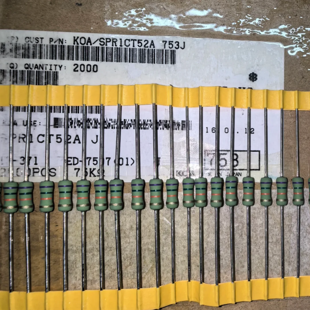 

KOA 75K 5% 1W SPR1 rough copper foot heating resistor, volume 3.5X9MM