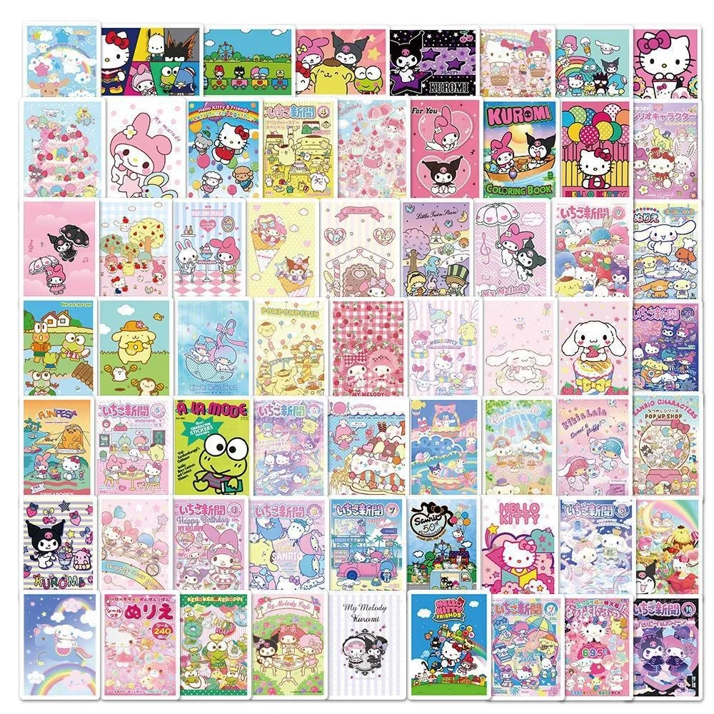 10/62pcs Cartoon Sanrio Poster Stickers Kawaii Girls Hello Kitty Kuromi Decal DIY Scrapbook Stationery Phone Diary Cute Sticker