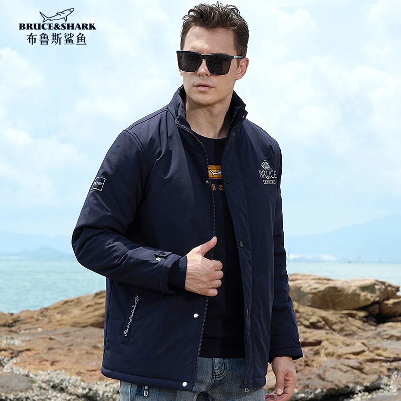 

New Men's Jacket Winter thicken Cotton best Embroidery Bruce&Shark Casual Men Blouse Coats Outerwear Fashion Brand Big size 3xl