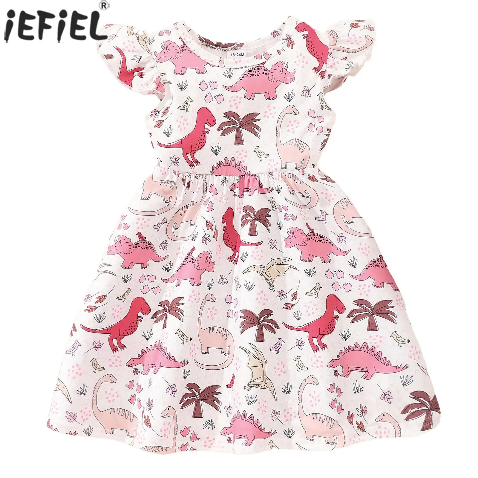 

Baby Girls Summer Sweet Cute Print Dress Casual Fly Sleeve High Waist Cotton Dress Sundress Children Clothes Holiday Daily Wear